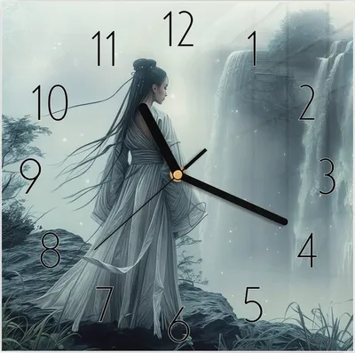 Produktbild von Wanduhr aus Glas mit Motiv Frau Am Wasserfall- 30 x 30 cm - inkl. Aufhängesystem