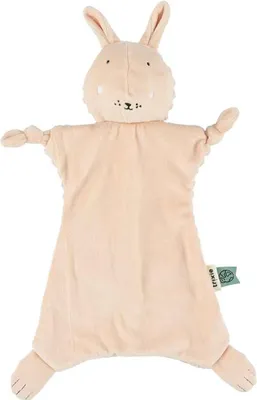 Imagen del producto de Trixie, mantita de peluche para bebé, con forma de coneja, en color rosa, y portachupete suave