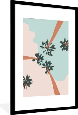 Produktbild von MuchoWow® Gerahmtes Poster Sommer - Palmen - Pastell 60x90 cm - Poster mit Schwarzem Bilderrahmen Wandposter Rahmen Foto Bilder - Dekoration - Wandposter Wohnzimmer - Hochwertig