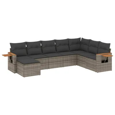 Produktbild von vidaXL 8-tlg. Garten-Sofagarnitur mit Kissen Grau Poly Rattan