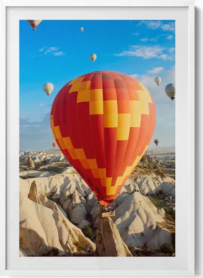 Produktbild von Fliegende Ballons– Wandbild mit Rahmen – Gerahmtes Bild  – Wanddekoration – 70x100 cm –  Weiß Rahmen