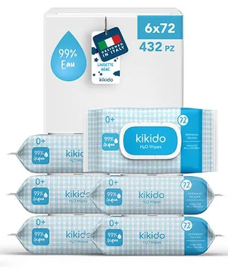 Image de Kikido Lingettes Bébé à l’Eau - Lingettes Humides 99 % Eau, Sans Parfum - 432 pièces