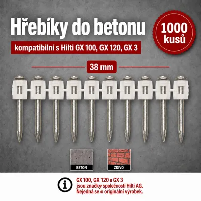 Zdjęcie produktu dla Gwoździe do betonu 38 mm 1000 sztuk odpowiednie do gwoździarek gazowych Hilti GX 100, GX 120, GX 3