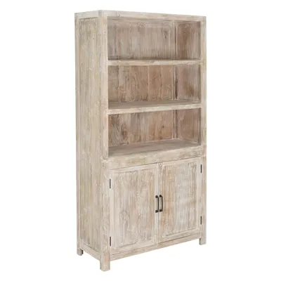 Produktbild von WOMO-DESIGN Mehrzweckschrank Turin Shabby Chic 110x210x45 cm, Natur-Weiß Mangoholz Aufbewahrungsschrank, Massiv Anrichte mit 2 Türen, 3 offenen Fächer