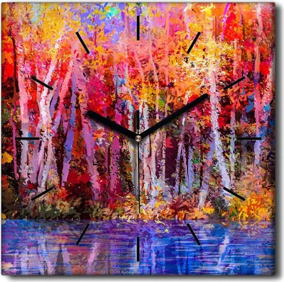 Produktbild von Coloray Uhr auf Leinwand 30x30 cm Wand Uhr Dekoration Wohnzimmer Segeltuch schwarze Hände -Herbstwaldlandschaft.