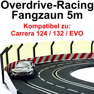 Produktbild von Overdrive-Racing Fangzaun 5m kompatibel mit Carrera Digital 124 132 EVO Kurven Geraden Zaun Leitplanke Auto Bande Zubehör