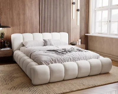 Obrázek produktu pro Čalouněná postel 140x200 CLOUD, silná pěna, stylová, designová manželská postel – úložný prostor, kovový rošt (krémová – Jupiter 10)