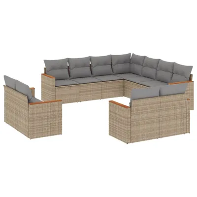 Produktbild von 11-tlg. Garten-Sofagarnitur mit Kissen Beige Poly Rattan
