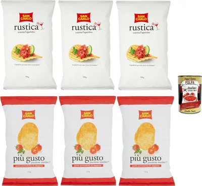 Produktbild von Testpaket San Carlo Patatine, Kirschtomaten 3x150g + Rustica 3x300g - Kartoffelchips Chips Beutel + Italian Gourmet polpa 400g
