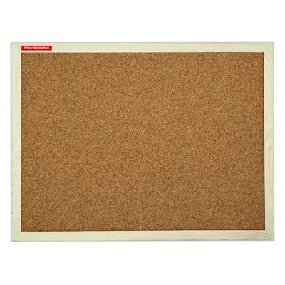 A cork board with a wooden frame, presented on a white background.