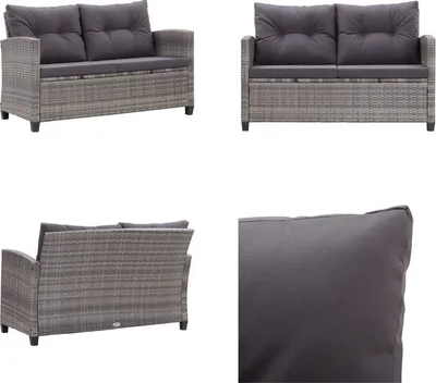 Immagine prodotto di vidaXL Divano da giardino a 2 posti con cuscini grigio 124 cm in poly rattan - Divano da giardino - Divani da giardino - Lounge - Lounging