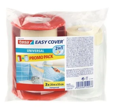 Productafbeelding van tesa Easy Cover Universele afdekvlies, promotiepak met afroller en navulrol van 20 meter x 0,55 meter