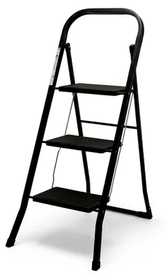 Produktbild von Klappbare Trittleiter aus Stahl mit 3 Stufen, belastbar bis 150 kg - 105 x 73 cm - Antirutschleiter in Schwarz mit Klappsicherung -