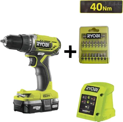 Immagine prodotto di Ryobi R18DD2-113G trapano avvitatore compatto a batteria ONE+ incl. batteria e caricabatterie