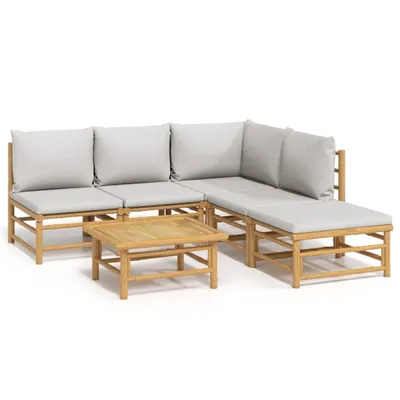 Produktbild von 6-tlg. Garten-Lounge-Set mit Hellgrauen Kissen Bambus