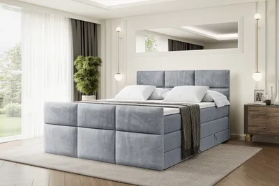 Produktbild von ALTDECOR Boxspringbett mit Fußteil, 2 Matratzen und Topper - 200x200 cm - OHIO-Z KING - Grau Samt - Polsterbett mit, H3- und H4- Matratzen, Bettkasten und Lattenrost, Bett mit Stauraum
