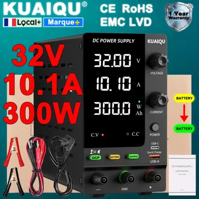 Obrázek produktu pro Stabilizovaný laboratorní zdroj – regulovatelný DC zdroj, 32V, 10,1A, 300W – jeden výstup – pro nabíjení baterií – vstup 220V