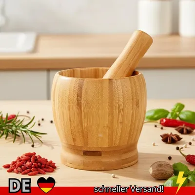 Produktbild von Traditionelles Bambusmörser- und Stößel-Set Knoblauchmühle
