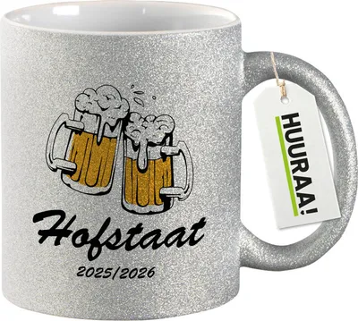 Produktbild von Huuraa Glitzertasse Hofstaat 2025/26 Schützenfest 330ml Silber Keramik Kaffeebecher Geschenkidee