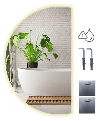 Immagine prodotto di Specchio illuminato a LED, a forma di semicerchio, diametro 65 cm, con lato smussato, grado di protezione IP65 (resistente all'acqua)