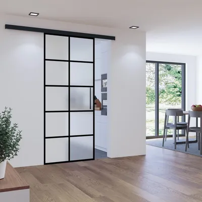 Produktbild von inova Glasschiebetür 880 x 2035 mm, 10 Felder satiniert, Komplettset mit Stabgriff, Softclose beidseitig