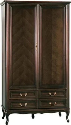 Produktbild von Casa Padrino Luxus Jugendstil Schlafzimmerschrank Dunkelbraun 114,5 x 60 x H. 206 cm - Massivholz Kleiderschrank mit 2 Türen und 4 Schubladen - Barock & Jugendstil Schlafzimmer Möbel