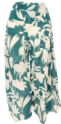 Produktbild von Palazzohose, Weite Bedruckte Boho Sommerhose, Weiter Hosenrock - Grün/elfenbein, Damen, Viskose, Größe: S