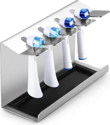 Image de Porte-brosse à dents en acier inoxydable pour brosses à dents électriques | Porte-brosses avec collecteur | Porte-tête de brosse