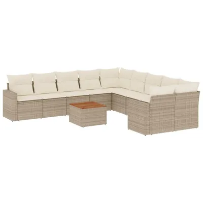 Produktbild von vidaXL 11-tlg. Garten-Sofagarnitur mit Kissen Beige Poly Rattan