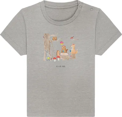 Produktbild von Mr. & Mrs. Panda  T-Shirt Waldtiere Picknick 6. - 12. Monat - Heather Grey - Geschenk, Babyshirt, Maus, Öko Baby, Eichhörnchen, Lustige Sprüche, Kinder Shirt, Wald