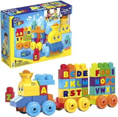Image de Mega Bloks Le Train de l'Alphabet, Jouet de Construction, 60 Briques Imprimées, 12 mois et +