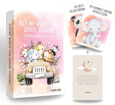 Produktbild von Set mit 40 Affirmationskarten für Kinder, die Selbstvertrauen aufbauen (Deutsch)