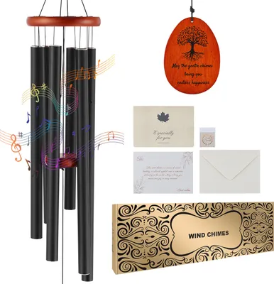 Image de SucceBuy 1042 mm Carillon éolien avec son grave et 6 tubes, grand carillon commémoratif unique pour terrasse, véranda, décoration extérieure, noir
