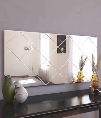 Produktbild von Rechteckiger Wandspiegel Mofo mit kariertem Design im Spiegelglas, transparent, 60x120 cm