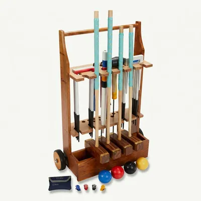 Image de Ubergames - Set de Croquet Maître Professionnel - 16 mm - Officiel - ECO Bois Dur - Avec Trolley - Qualité et Superbe
