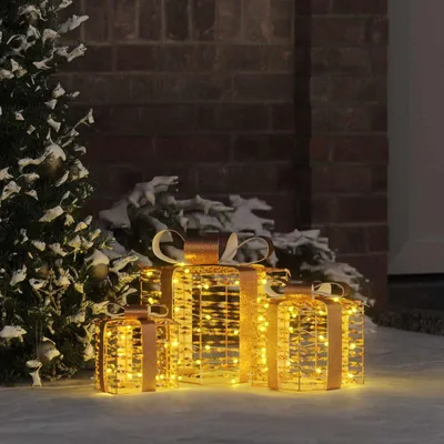 Zdjęcie produktu dla vidaXL Pudełko upominkowe z 60 diodami LED 3 szt. ciepły biały 20 x 20 x 20 cm PET