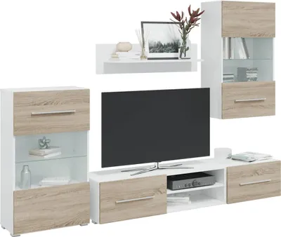 Produktbild von Möbel 5-tlg. Wohnwand mit LED-Beleuchtung Sonoma-Eiche Holzwerkstoff - TV-Schränke &30098