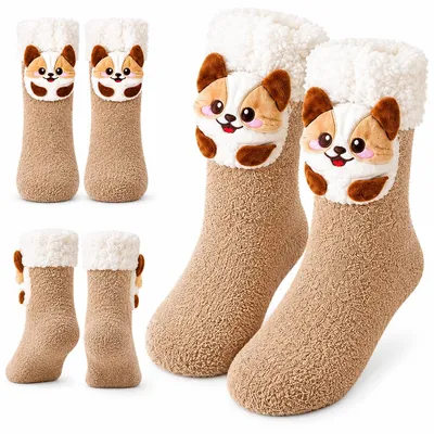 Produktbild von Beheizbare Socken mit USB-Akku, 3 Temperaturstufen, dickes Fleece, Einheitsgröße 35–40, Hellbraun