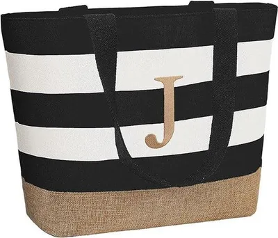 Immagine prodotto di Grande borsa da spiaggia personalizzata con iniziali per donna, borsa capiente con cerniera per lo shopping, regali personalizzati per donne: fidanzata, damigella d'onore, moglie, collega.