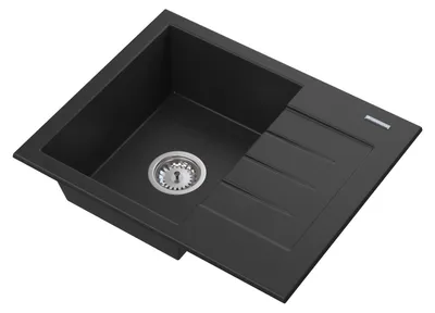 Produktbild von Granitan | Granitspüle - Einbecken-Spüle - MILANO - 1-Becken - mit Siphon - mit Abtropffläche - Becken links - Schwarz - 57.4 x 46.4 cm