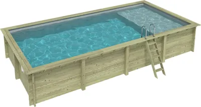 Produktbild von Pool AQUA 8.5 x 4.35 - H.1.45 m mit Liegefläche, grau, auf Rahmen - ohne Betonieren