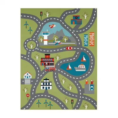 Produktbild von TT Home Kinder-Teppich, Spiel-Teppich Für Kinderzimmer, Mit Straßen-Motiv, In Grün Größe 100x200 cm