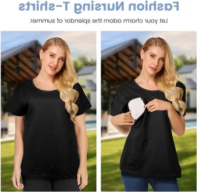 Damen Stillshirt mit kurzen Ärmeln, Schwangerschaftsbluse für Stillzeit und Komfort