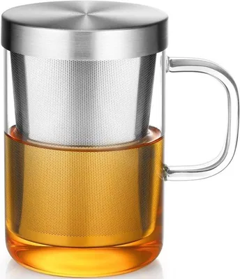 Image de Théière en verre borosilicaté de 500 ml avec sucrier amovible en acier inoxydable 18/10 (lorsqu'il est entièrement rempli)