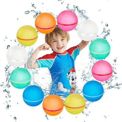 Produktbild von 12 Stück Wiederverwendbare Wasserbomben Selbstschließend, Eine Sekunde Schnellfüller Wasserbomben Set, Wasserspielzeug Pool Spielzeug Strandspielzeug