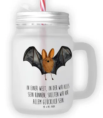 Produktbild von Mr. & Mrs. Panda Trinkglas Fledermaus Flügel - Transparent - Geschenk, Saftglas, Glas, Cocktailglas, Mit Deckel Und Strohhalm, Becher, Lustige Sprüche