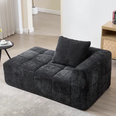 Obrázek produktu pro MODFU Relaxační pohovka, rohová pohovka, chaise longue, jednolůžková pohovka, sedací souprava, čalouněný nábytek, lounge pohovka s polštáři a postranní kapsami, černá