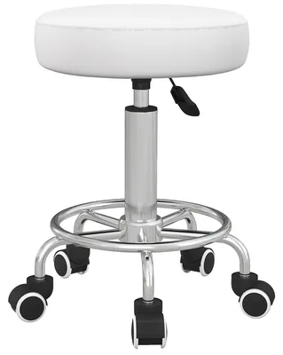Produktbild von Vinsetto Rollhocker Höhenverstellbar Drehhocker mit Fußring Kunstleder Weiß