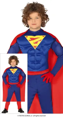 Produktbild von Superheld Abenteuerfigur Muskelanzug Karneval Comic Kostüm für Kinder, Größe: 110/116 Farbe: Blau
