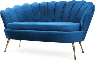 Bettso Elegant klassisch Muschelsofa Schalensofa Sofa Shell Muschel Couch auf Metallbeinen für Wohnzimmer Blau Hellblau
